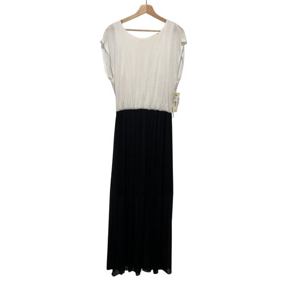 NWT ALICE + OLIVIA Black & White Colorblock Maxi Dress With Open Back Detail Lar - Picture 1 of 12
